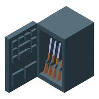 Open metal safe with rifles for security and protection vector