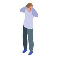 Young man suffering from headache holding his head with hands isometric icon vector