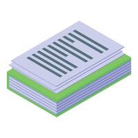 Green book containing many documents isometric icon vector
