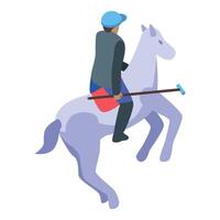 Polo player riding horse during match on field isometric icon vector