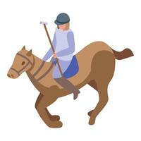 Professional polo player riding horse during match on field vector