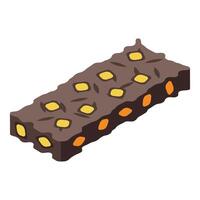 Chocolate bar with nuts and pieces of dried fruits isometric icon vector