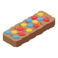 Chocolate bar with colorful button shaped candy pieces isometric view vector