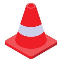 Red traffic cone standing on square base isometric icon vector