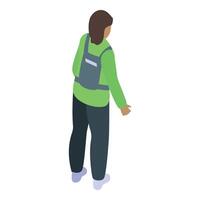 Female volunteer standing with backpack is giving instructions vector