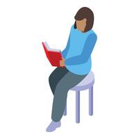 Young woman is enjoying a good book while sitting on a stool vector