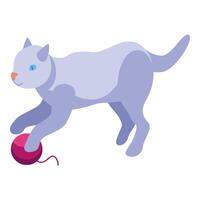 Playful cat touching yarn ball with paw isometric icon vector
