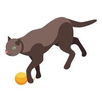 Playful brown cat playing with yellow ball isometric view vector