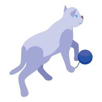 Playful blue cat walking with toy ball isometric icon vector