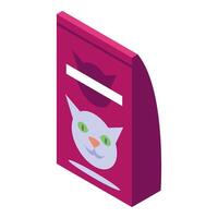 Closed red pack of dry cat food with smiling cat face isometric view vector