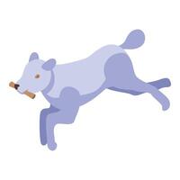 Happy dog running with wooden stick isometric view vector