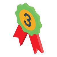 Green and yellow third place award ribbon showing number three vector