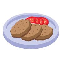 Grilled cutlets with tomato slices served on a plate vector
