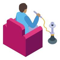 Man relaxing on armchair smoking hookah isometric icon vector