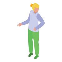 Young man gesturing presenting something isometric icon vector