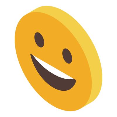 Happy yellow emoji is smiling widely