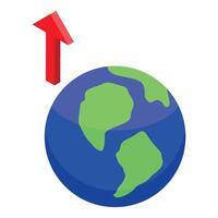 Red arrow pointing up over planet earth globe vector