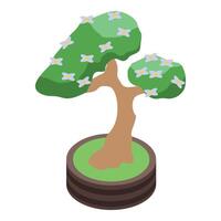 Small blooming bonsai tree is growing in a pot vector