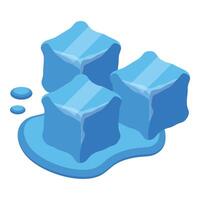Three ice cubes melting on a water puddle vector