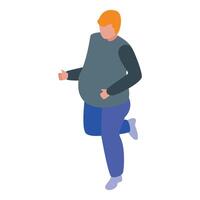 Overweight man running icon, isometric style vector