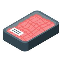 Fresh raw beef meat in tray being packed in food factory vector