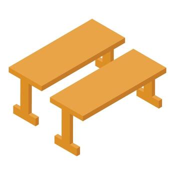Two empty wooden benches standing in isometric view vector