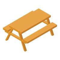 Wooden picnic table standing on a white background vector