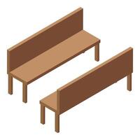 Two long wooden benches with backrest standing on white background vector