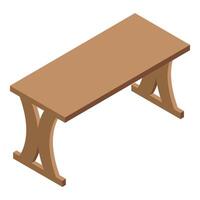Wooden table standing on two x shaped legs isometric view vector