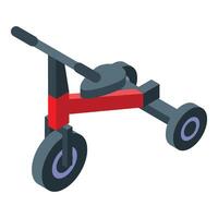 Red pedal car driving with three wheels isometric view vector