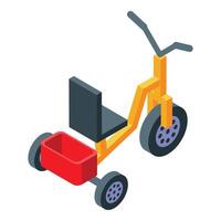 Isometric icon of kids tricycle with front basket vector