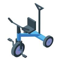Blue tricycle with flag isometric view for children vector