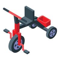 Red tricycle with pedals and storage box isometric icon vector