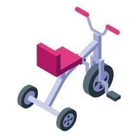 Modern three wheel kid tricycle with red seat isometric icon vector
