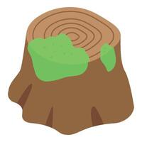 Old tree stump being reclaimed by nature with green moss growing on it vector