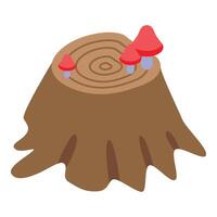 Red mushrooms growing on tree stump in isometric view vector