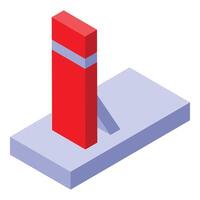 Red bar graph growing on platform showing increasing statistics vector