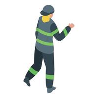 Firefighter walking and pointing isometric illustration vector