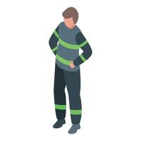 Fireman in uniform standing with arms akimbo isometric icon vector