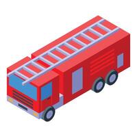 Red firetruck standing by with its ladder extended isometric view vector