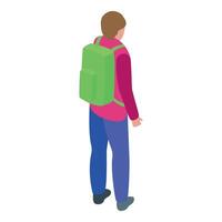 Young tourist wearing a backpack is walking away from view vector