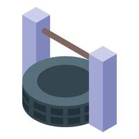 Tire and wooden bar for functional training isometric icon vector