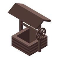 Wooden water well with roof providing fresh water source in isometric view vector