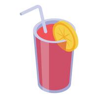 Red cocktail with straw and lemon slice isometric illustration vector