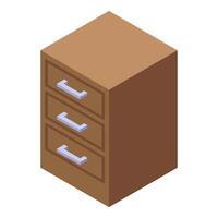Wooden office cabinet standing with three drawers isometric view vector