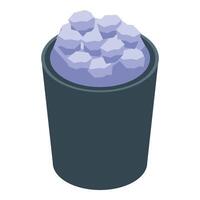 Ice bucket filled with ice cubes for drinks and cocktails isometric icon vector