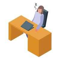 Office worker sleeping at workplace desk isometric icon vector