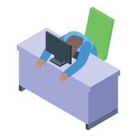 Office worker sleeping at work with head on desk vector