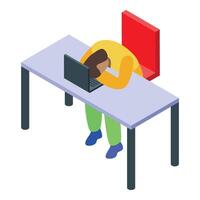Office worker sleeping at laptop on desk isometric view vector
