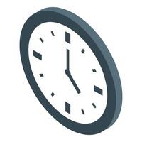 Round wall clock telling time is hanging on white background vector